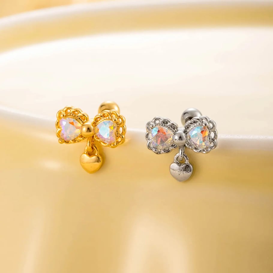 1 Piece Simple Series Simple Bow Knot Titanium Steel No Plating Material Zircon Women Stud Earrings